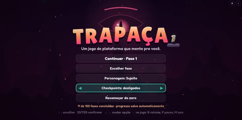 Tela inicial do Trapaça